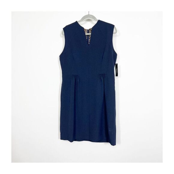 Tahari Dress Alina Navy Blue Sheath Pleats Womens Size 16 NEW - Picture 1 of 9